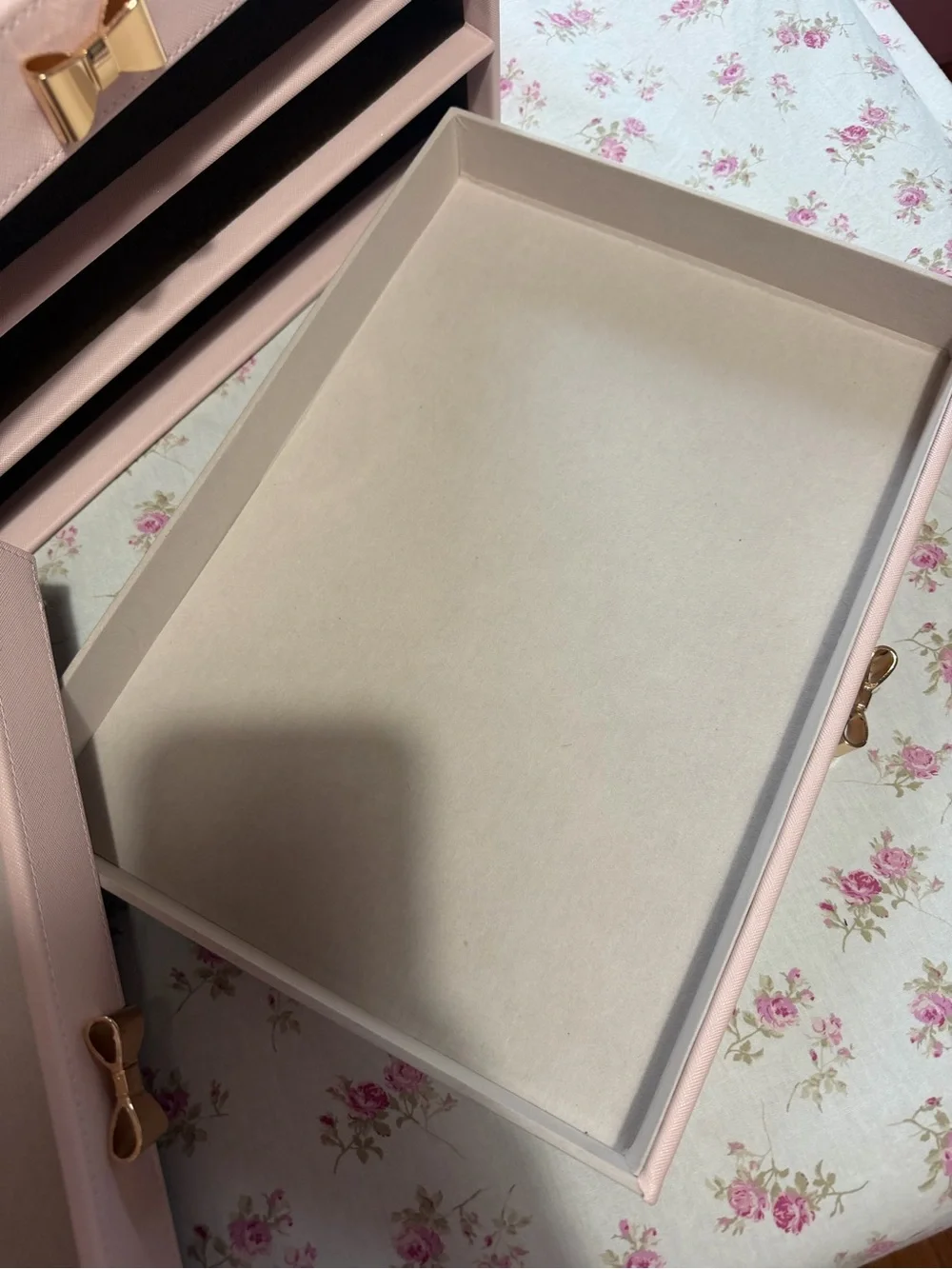 Soft Pink 3-Drawer Jewelry Organizer with Gold Bow Pulls